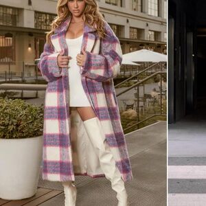 Plaid Pink and White Women's Coat